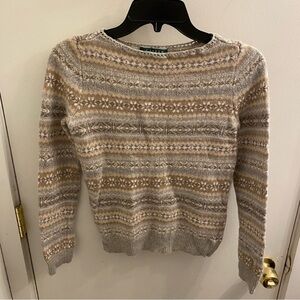 Vintage Lauren Ralph Lauren Nordic Knit Boat Neck Sweater Petite Small